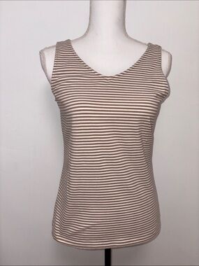Talbots Two-Way Beige and White Striped Tank